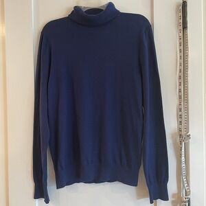 Paisley Gray Mens Turtleneck Sweater Blue L Slim Fit Wool Blend Quiet Luxury